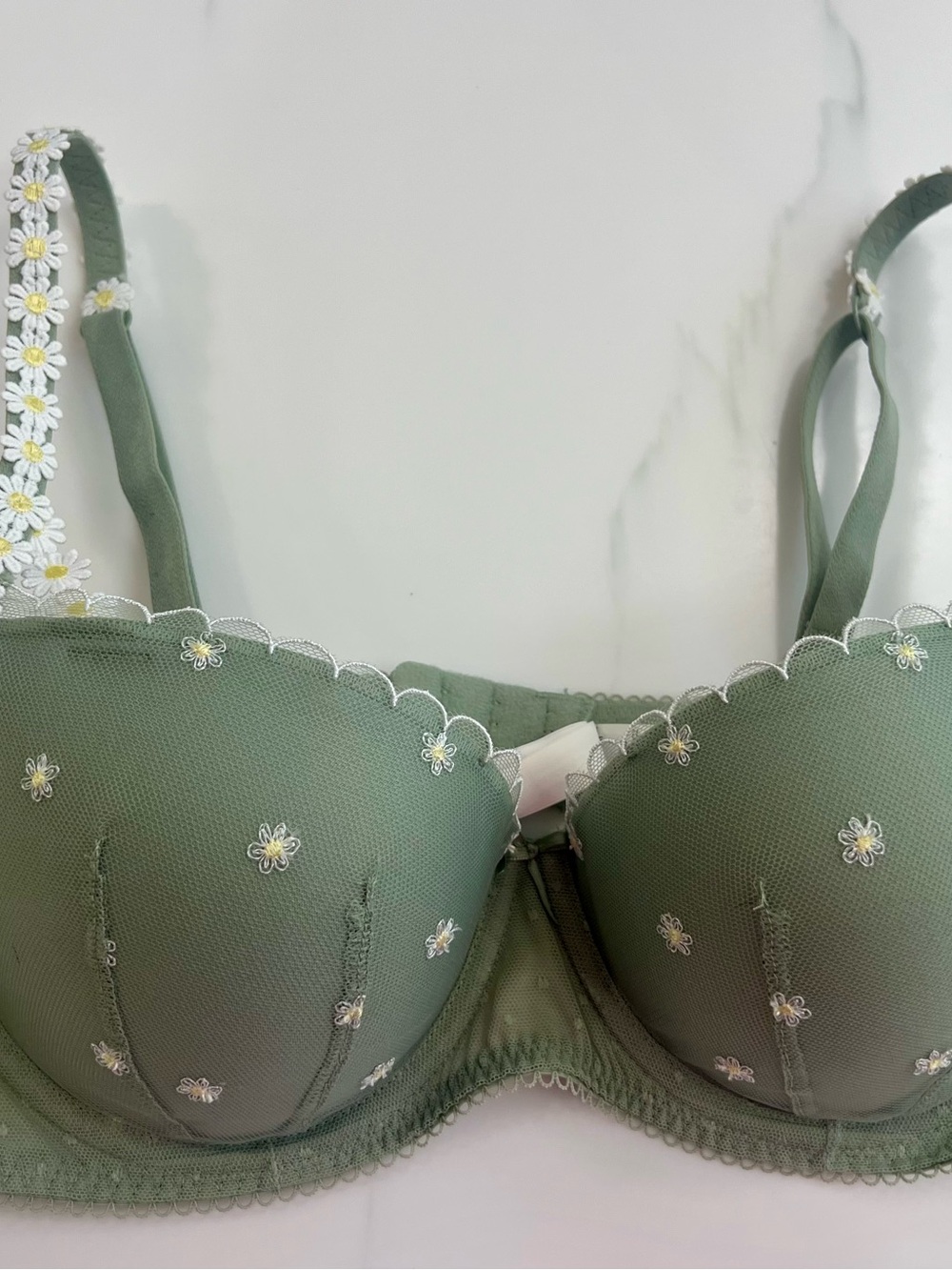 Victoria's Secret Olive Green Daisy Embroidered Push-Up Bra